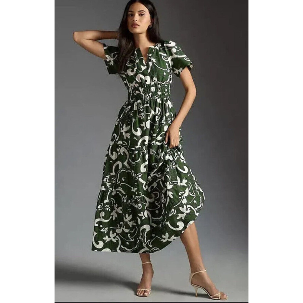 Anthropologie Somerset Maxi Dress Size Small Printed Green Cotton